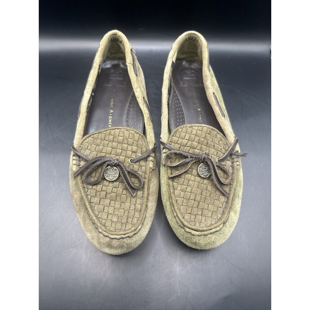 Etienne Aigner Olive suede loafers leather trim 7 1/2 driving shoes